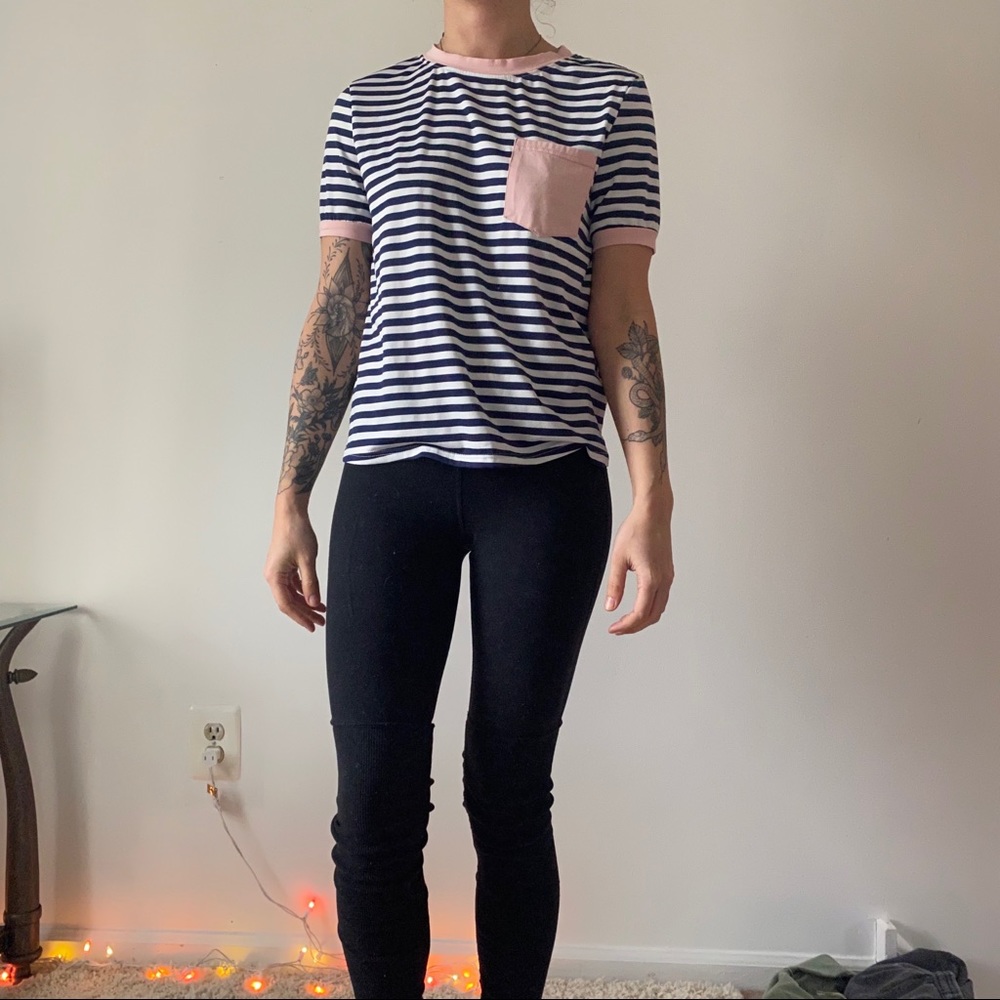 Navy/White/Pink Striped Tee Shirt
